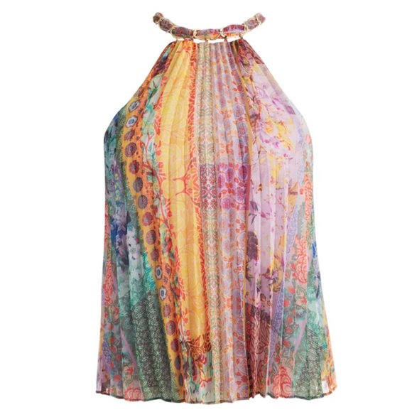 ALICE + OLIVIA Alycia Chain Neck Pleated Top - Picture 7 of 11